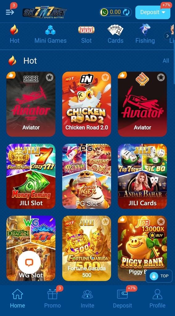 SK777 Game APK Latest Interface 